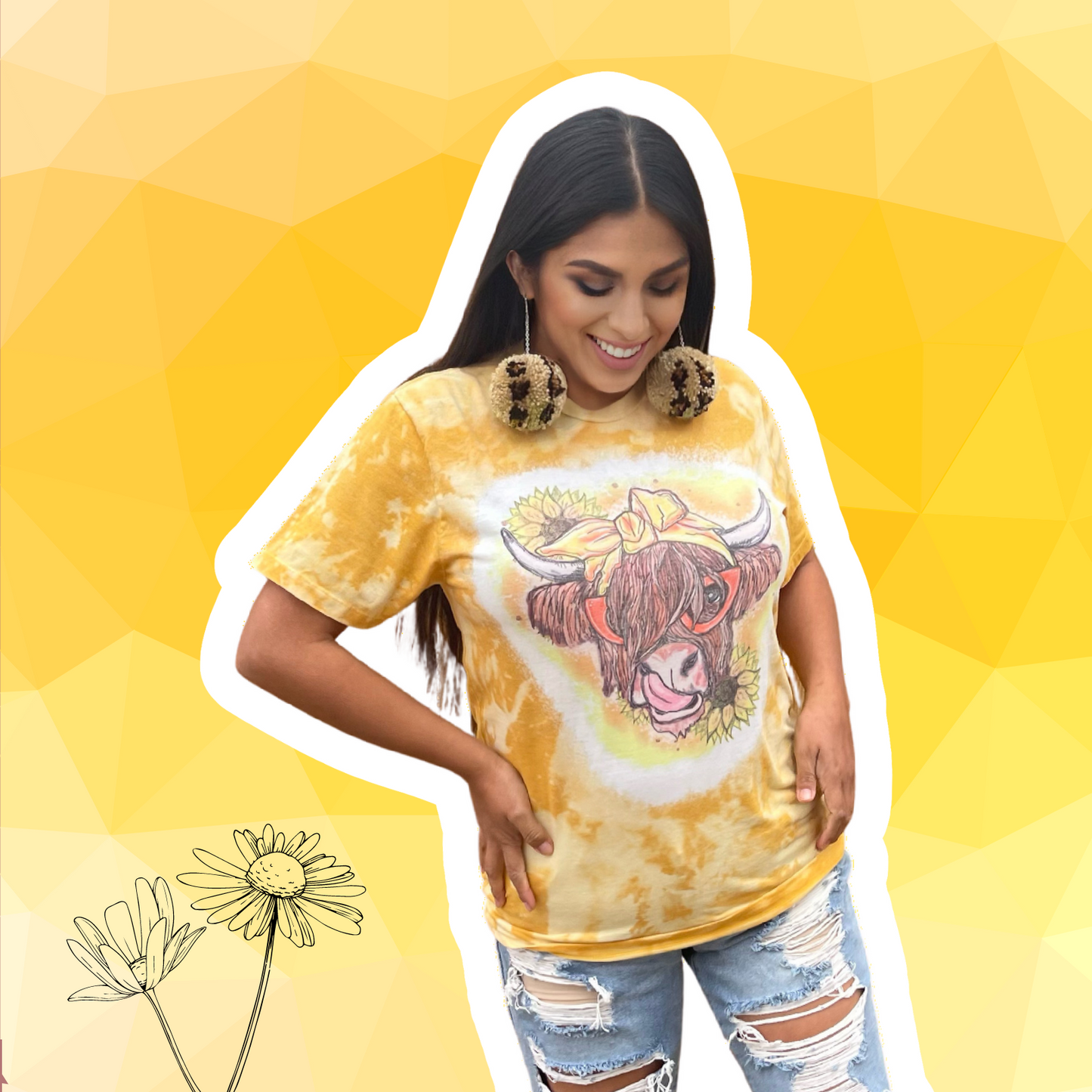 Sunflower Retro Highlands Cow Bleached Tee