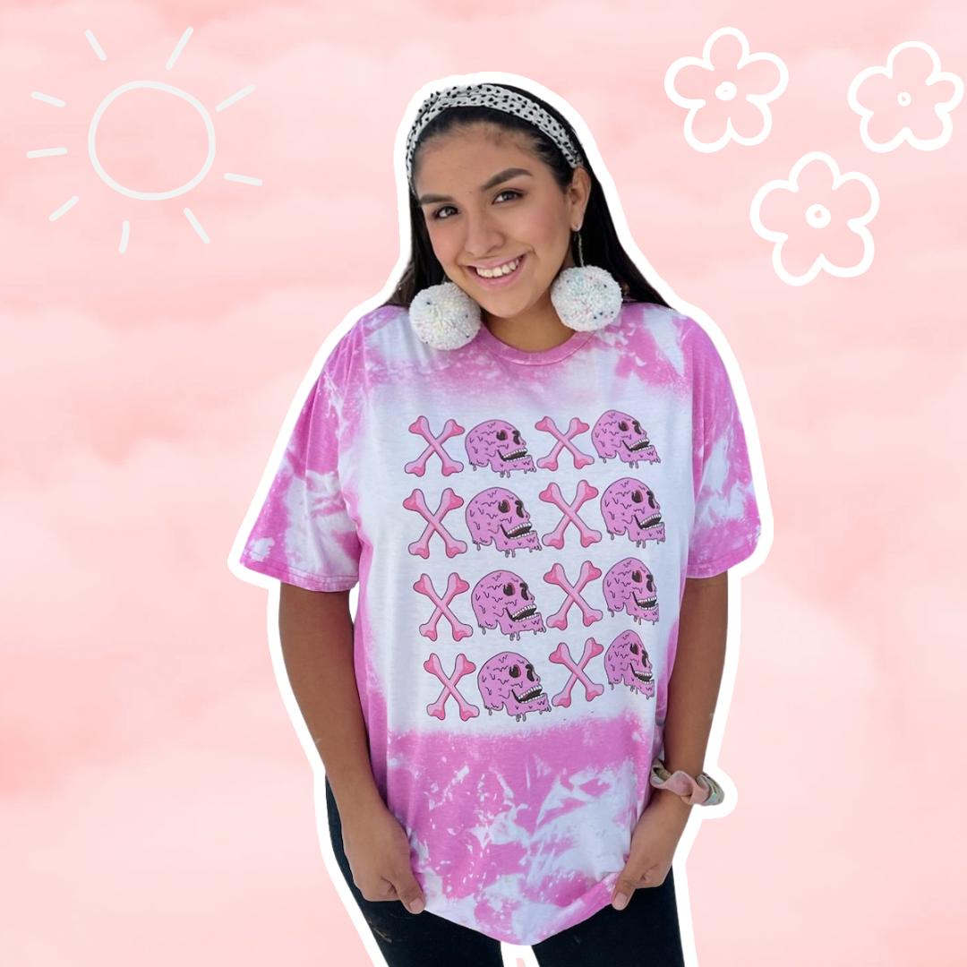 XoXo Skellie Bubble Gum Bleached Graphic Tee